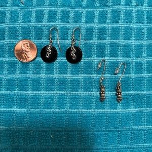 Earrings - 2 Sets: One Silver and One Black/Silver